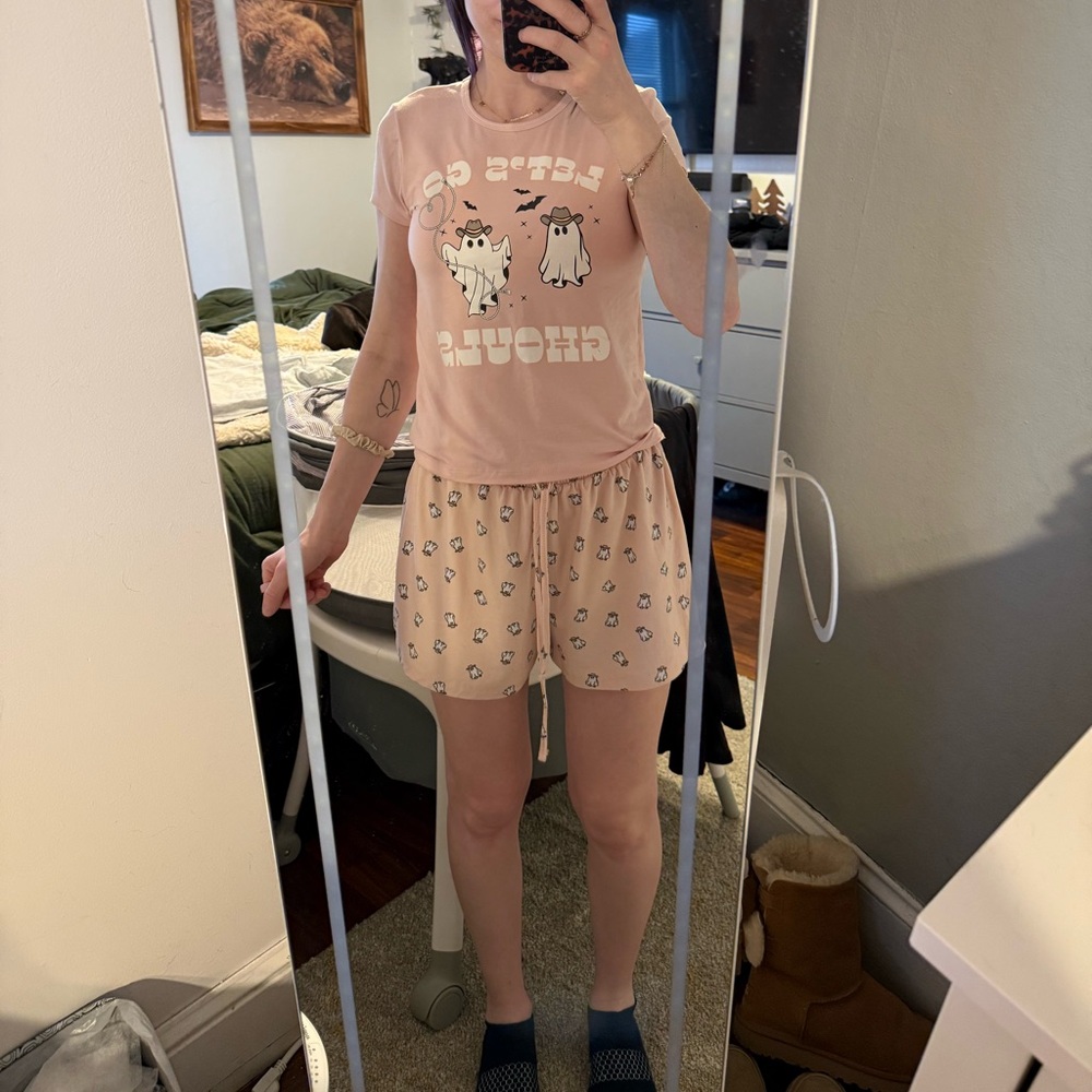 Together Light Pink Ghost Graphic Short Pajama Set — Women's Cozy Two-Piece